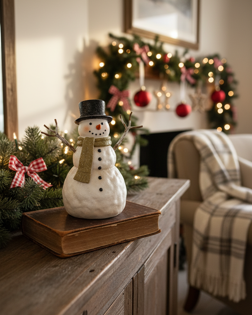 Rustic Top Hat Resin Snowman