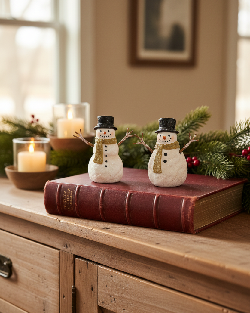 Rustic Top Hat Resin Snowman Petite