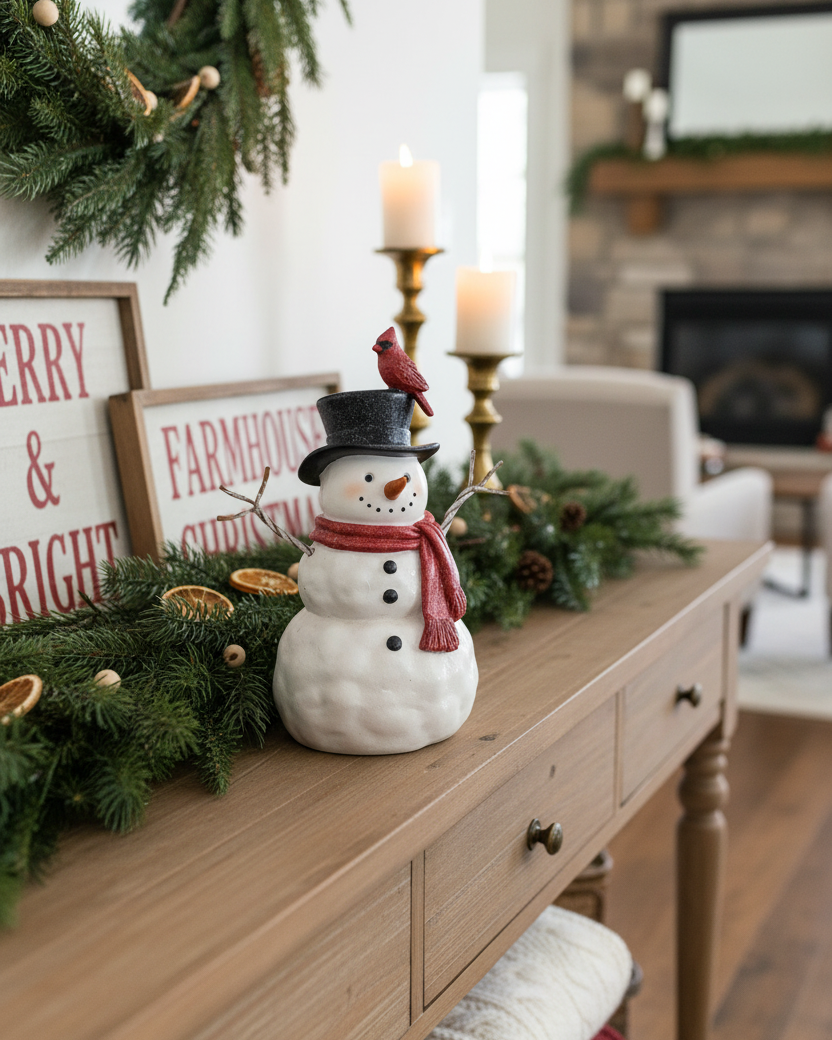 Rustic Cardinal Resin Snowman