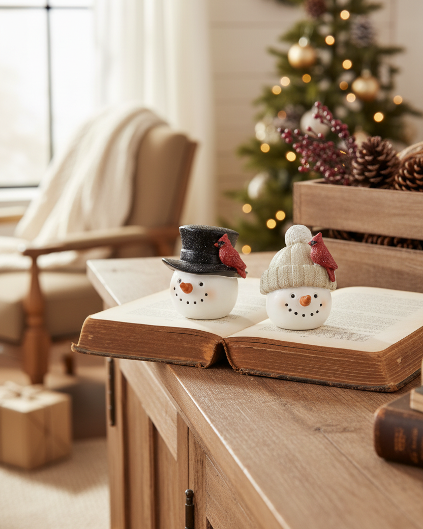 Rustic Cardinal Resin Snowman Head