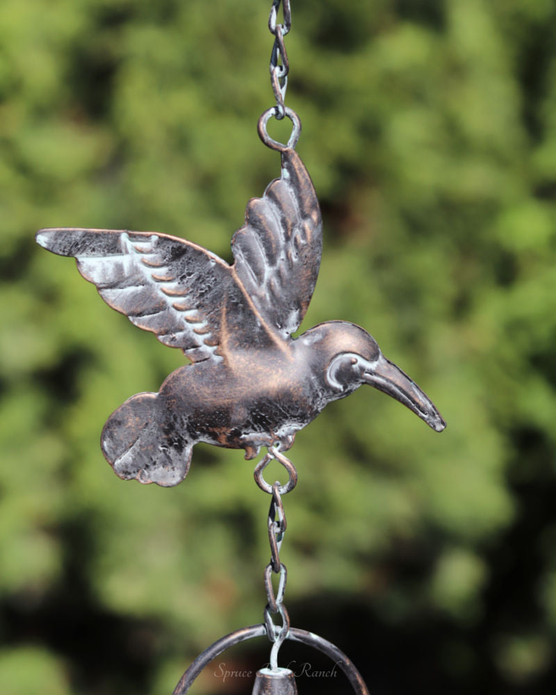 Bronze Patina Hummingbird Rain Chain with Bell