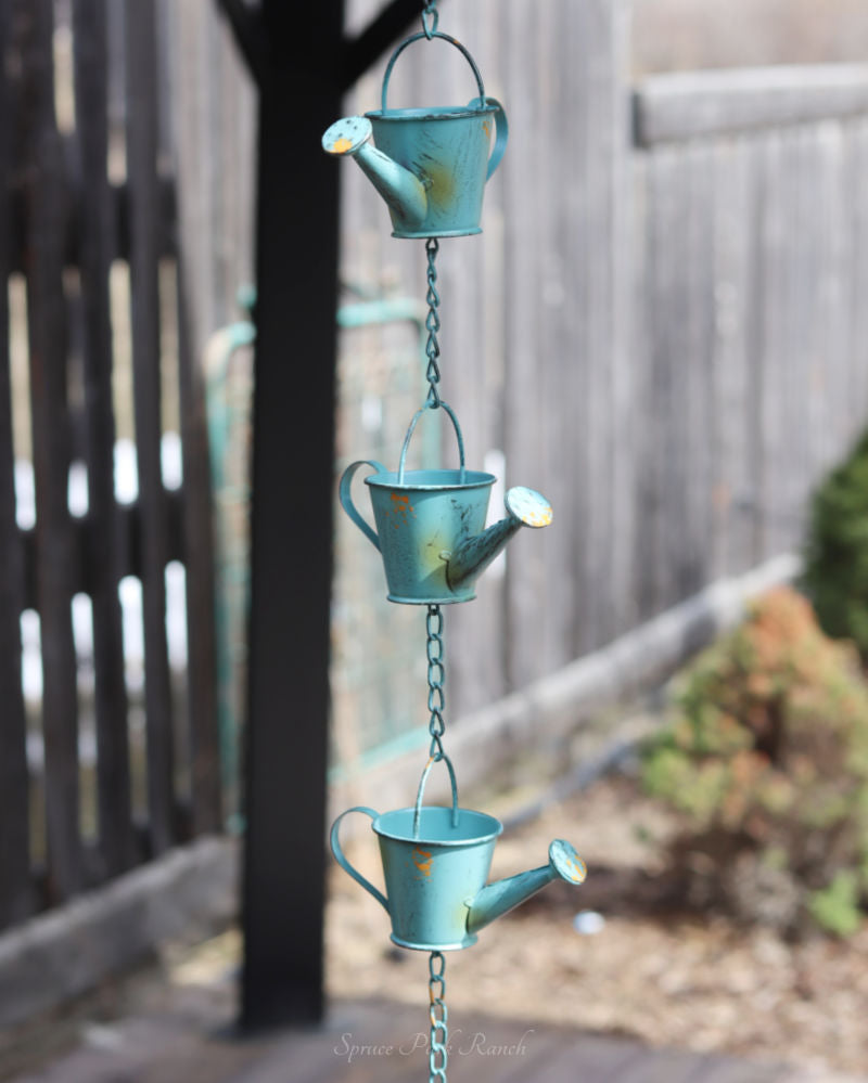 Blue Metal Watering Can Rain Chain 55"L