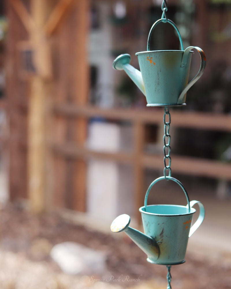 Blue Metal Watering Can Rain Chain 55"L