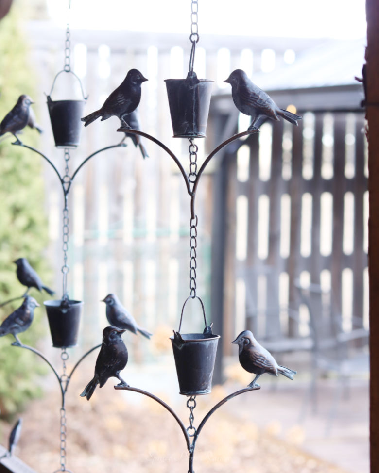 Bronze Patina Bucket with Bird Rain Chain