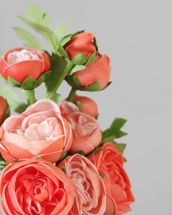 Ranunculus Real Touch Orange Coral Bundle of 9