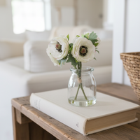 Mini White Ranunculus Bouquet in Glass Vase With Faux Water