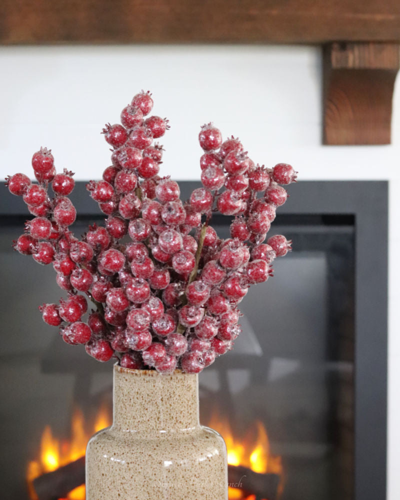Red Crackle Glitter Rosehip Stem 24"