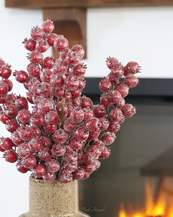 Red Crackle Glitter Rosehip Stem 24"