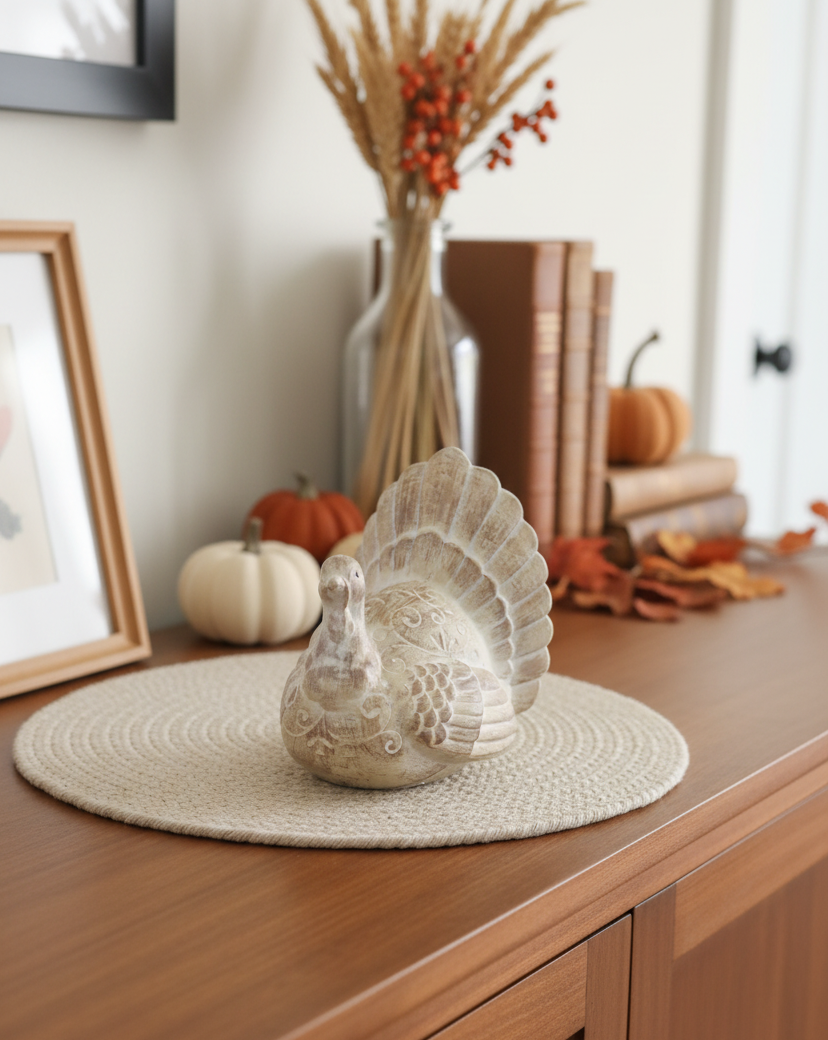 Brown Whitewashed Resin Turkey