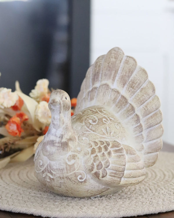 Brown Whitewashed Resin Turkey