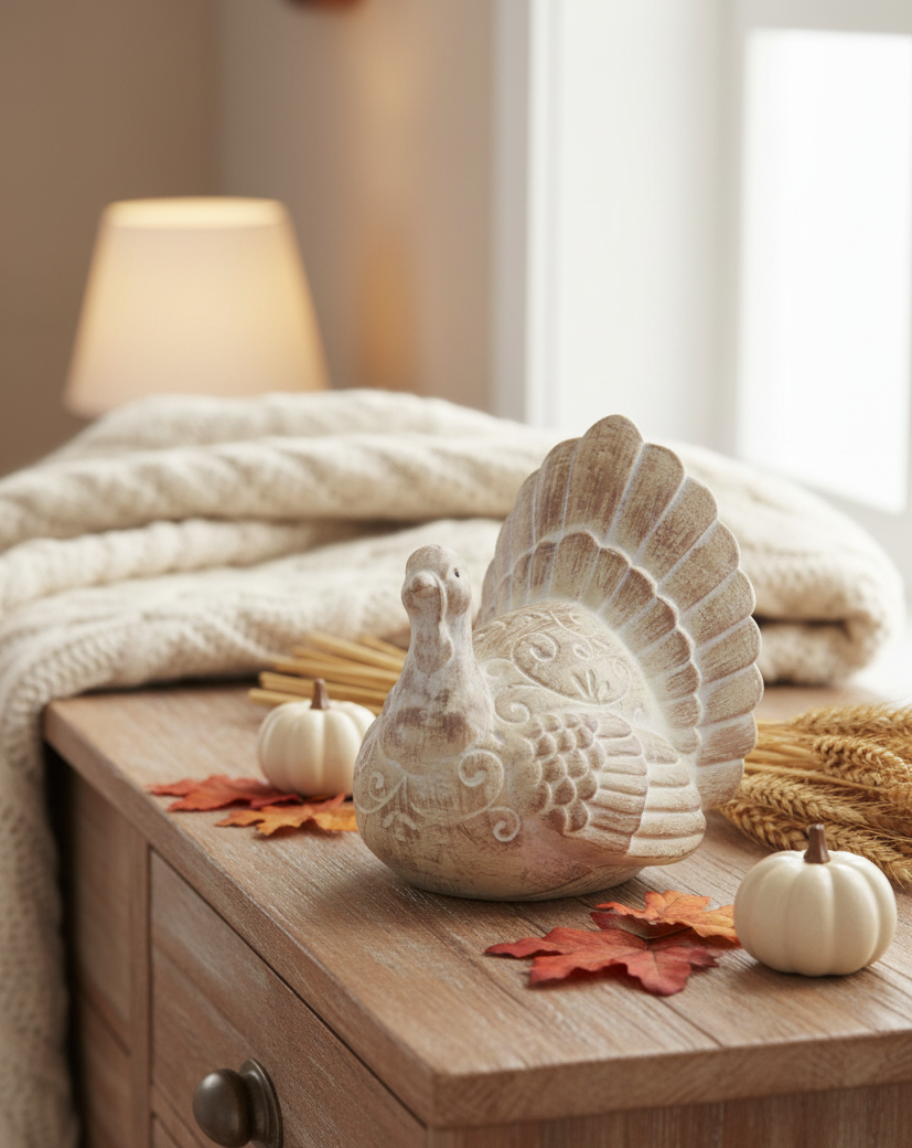 Brown Whitewashed Resin Turkey