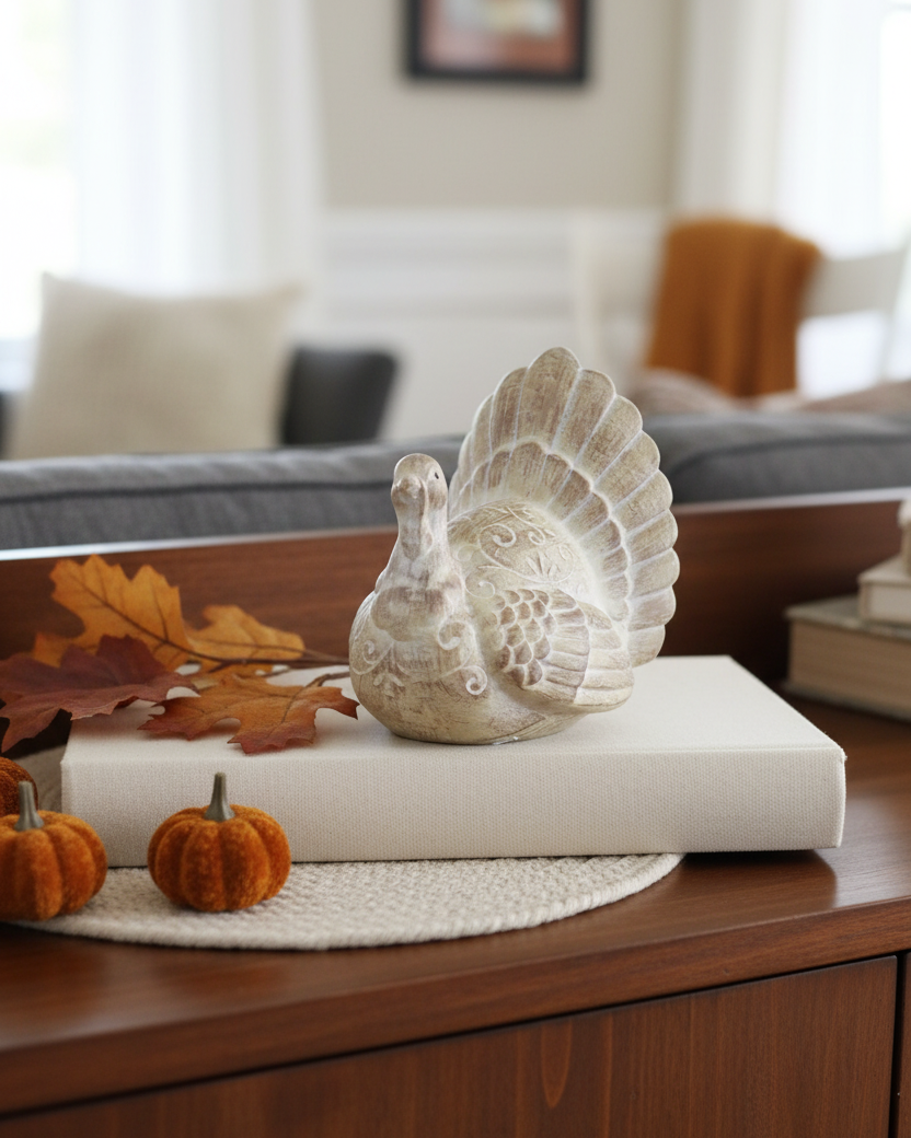 Brown Whitewashed Resin Turkey