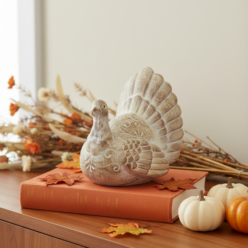 Brown Whitewashed Resin Turkey