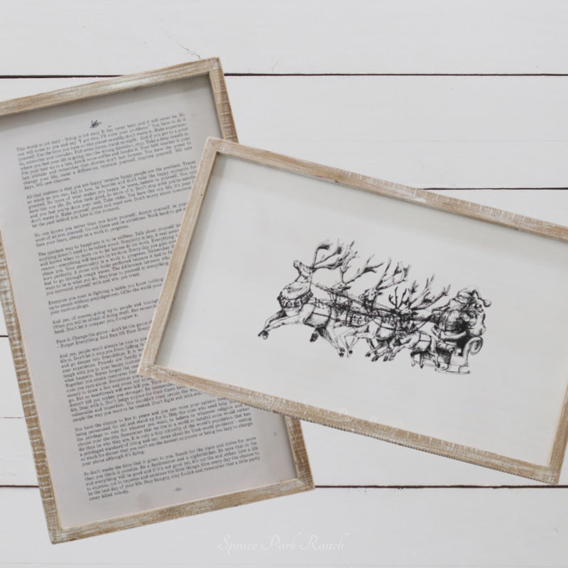 Reversible Santa Sleigh and Inspirational Quotes Wood Sign