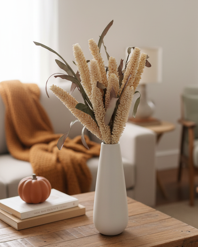 Cream Rice Flower With Eva Leaves Collection