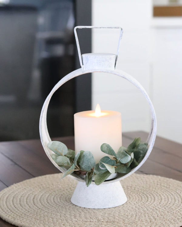 Distressed White Round Lantern