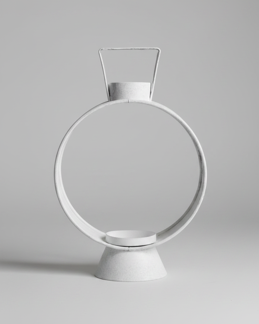 Distressed White Round Lantern