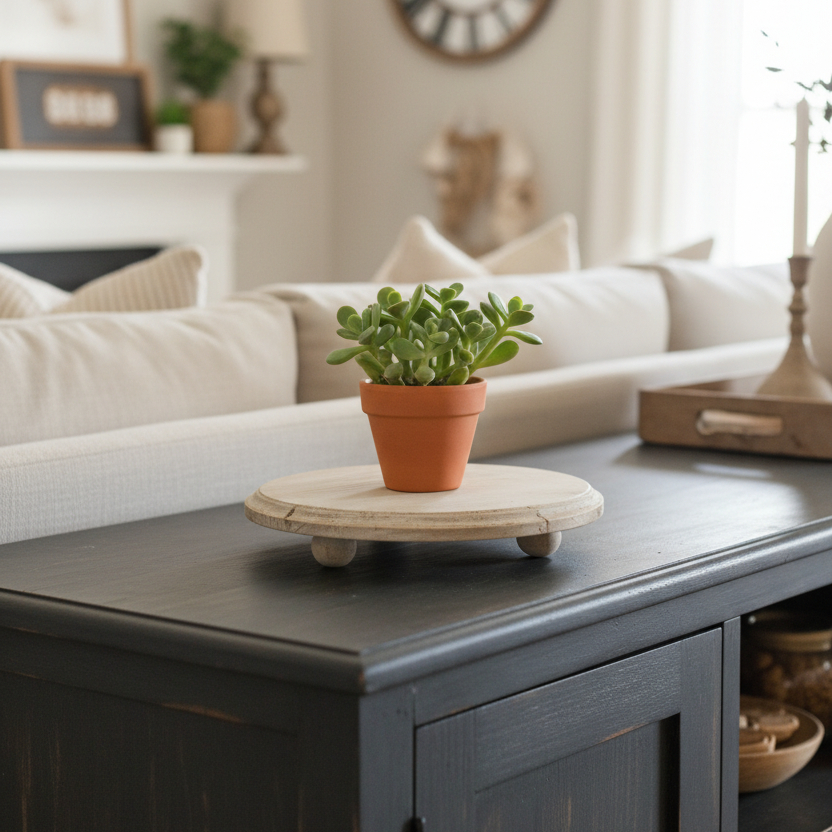 Natural Wood Round Distressed Riser