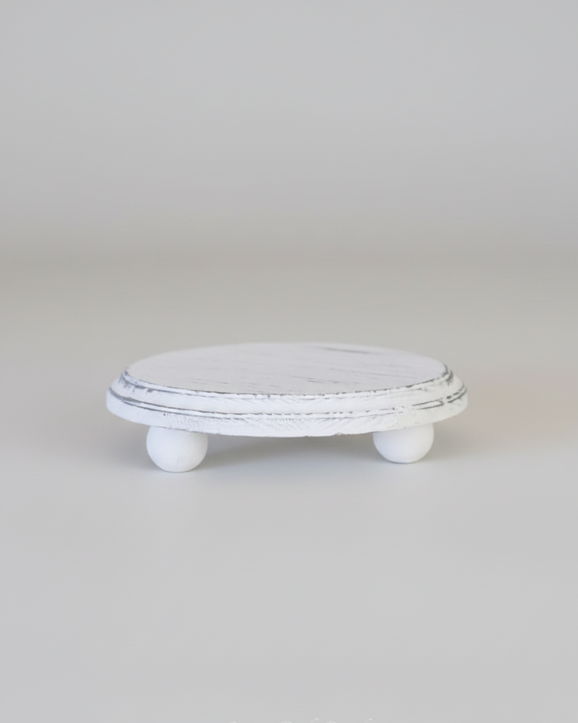 White Wood Round Distressed Riser