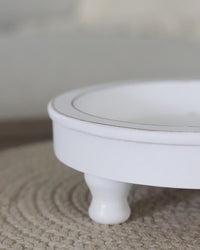 Distressed White Round Wood Tray on Stand