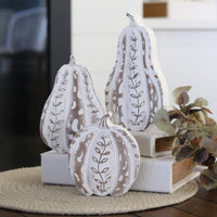 Rustic Carved Wood White Harvest Gourd