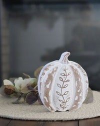 Rustic Carved Wood White Harvest Gourd
