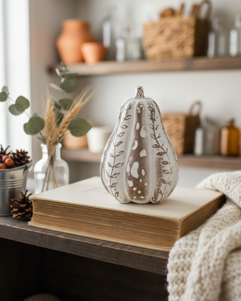 Rustic Carved White Harvest Gourd