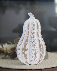 Rustic Carved Wood White Harvest Gourd