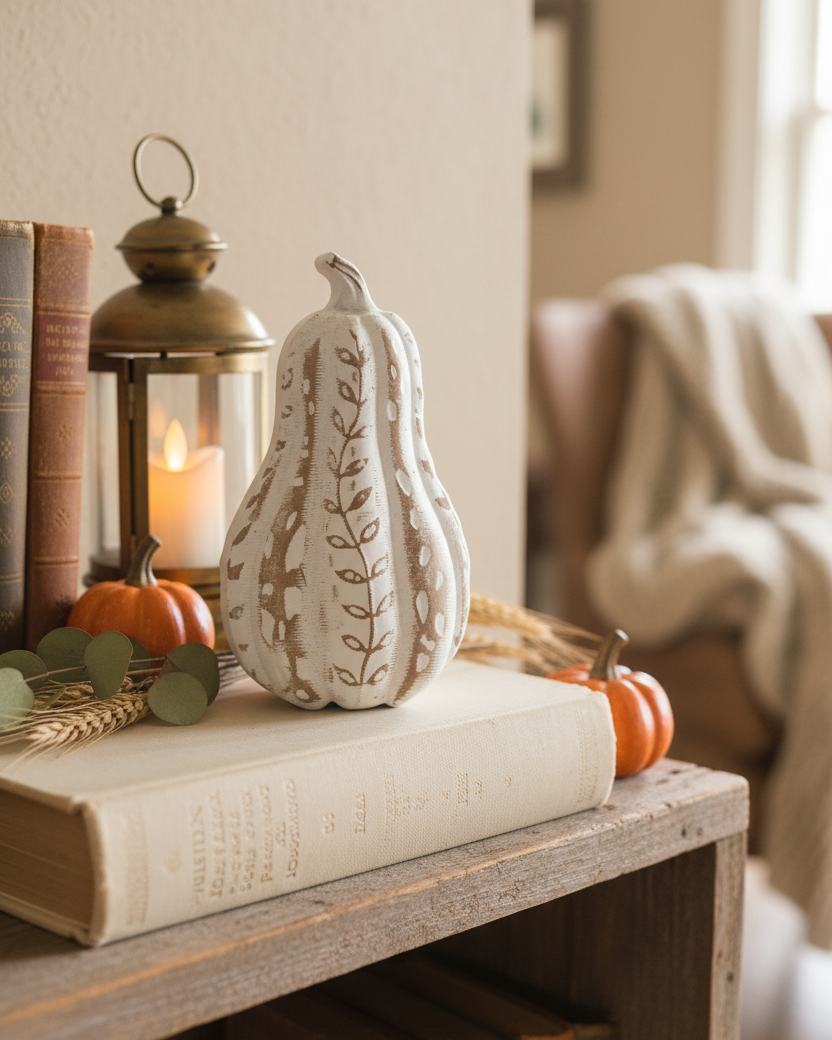 Rustic Carved White Harvest Gourd