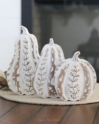 Rustic Carved Wood White Harvest Gourd