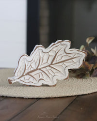 Rustic Carved Wood White Harvest Leaf