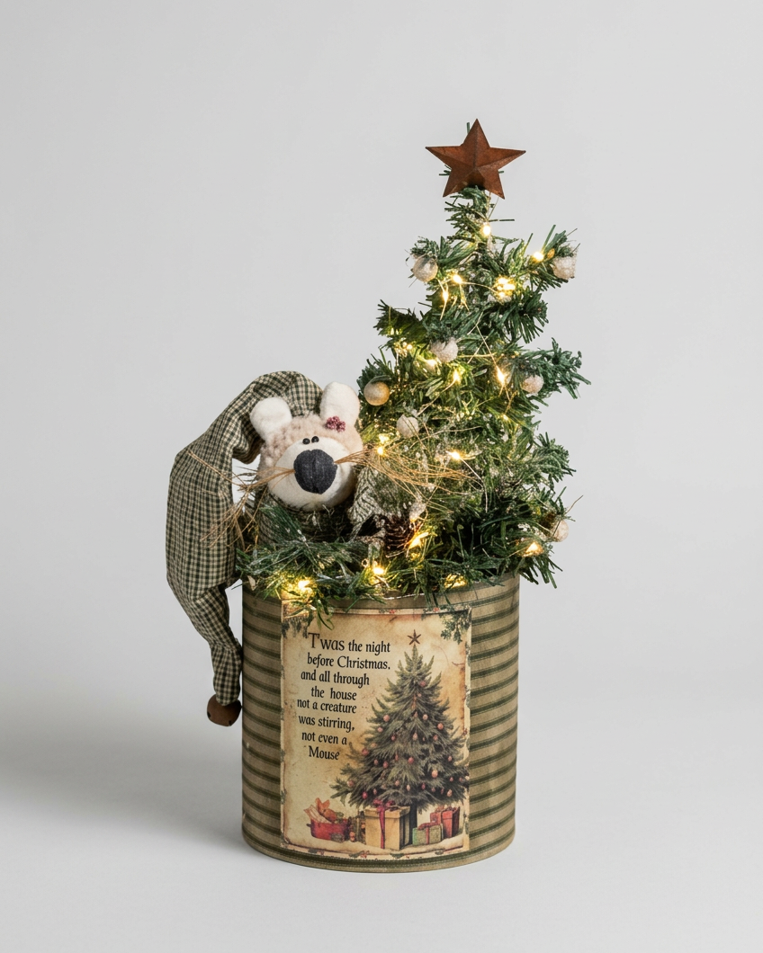 Rustic Mouse in Christmas Tin 16"H