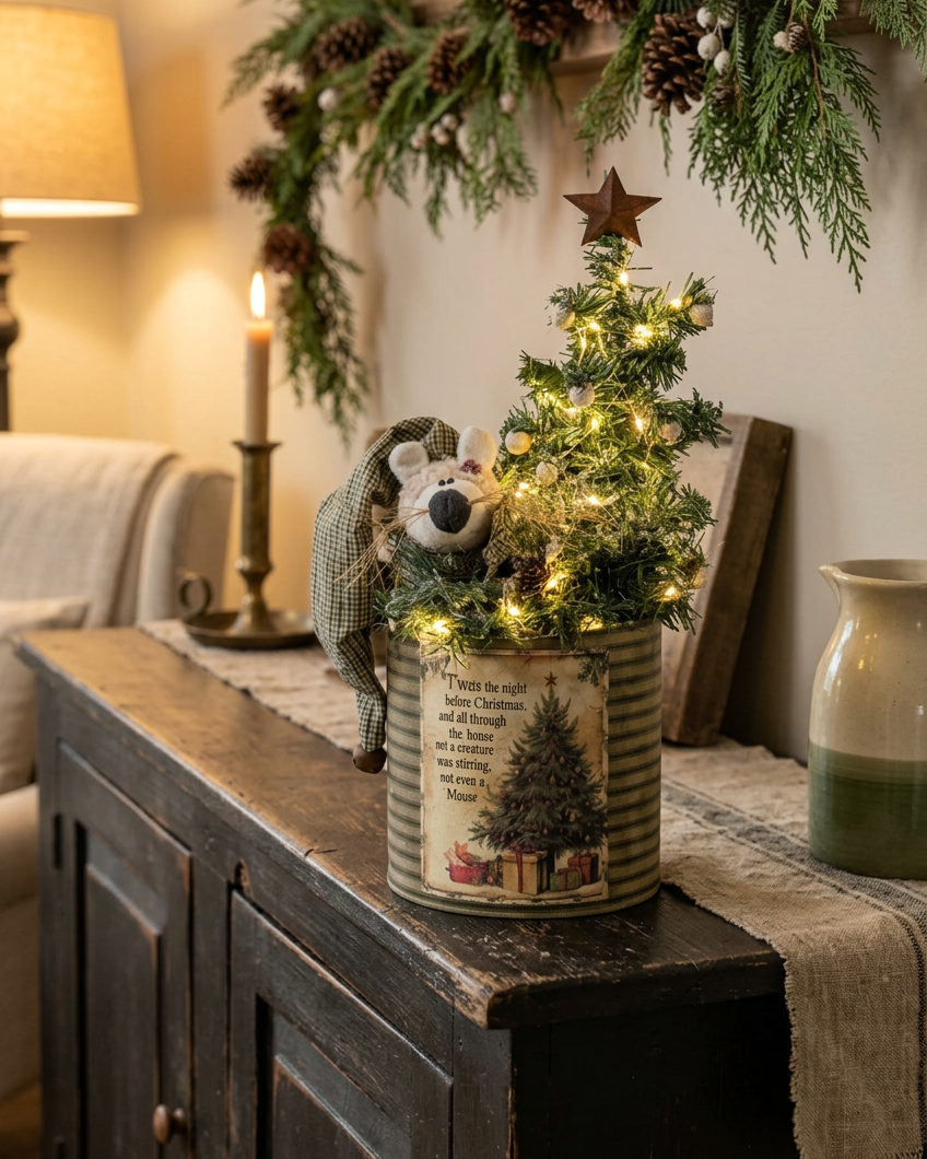 Rustic Mouse in Christmas Tin 16"H