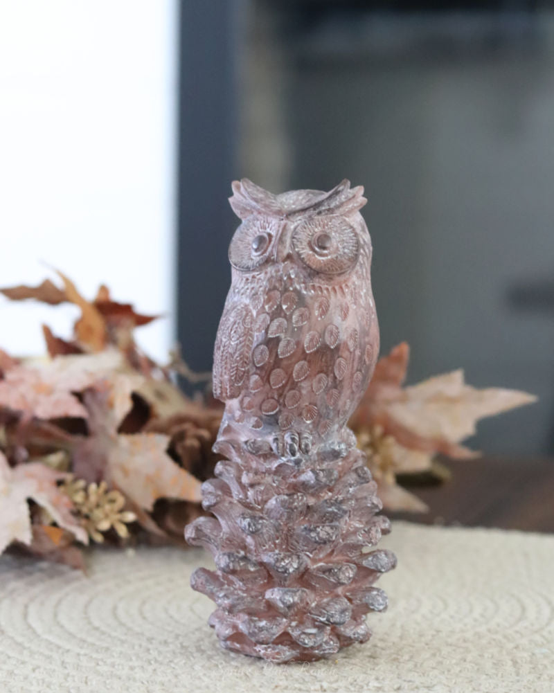 Rustic Owl and Pinecone Figurine