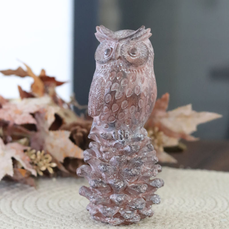Rustic Owl and Pinecone Figurine