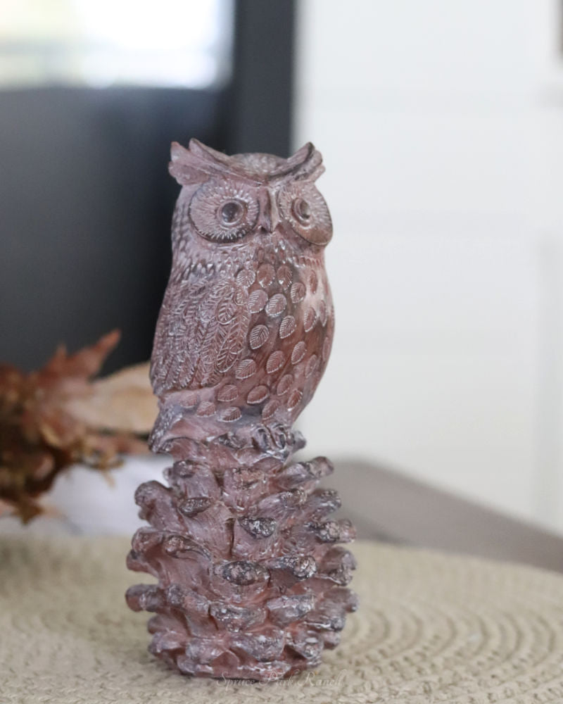 Rustic Owl and Pinecone Figurine