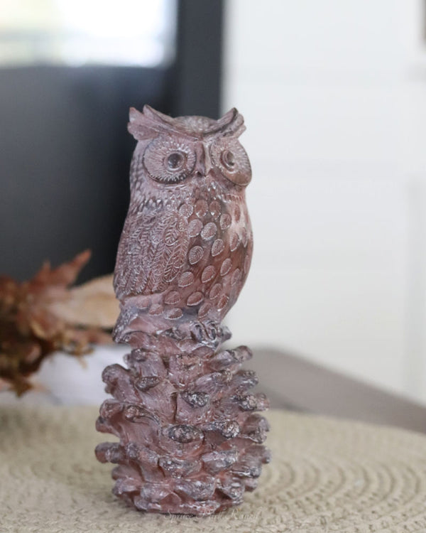 Rustic Owl and Pinecone Figurine