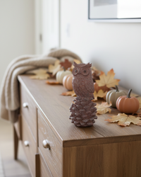 Rustic Owl and Pinecone Figurine