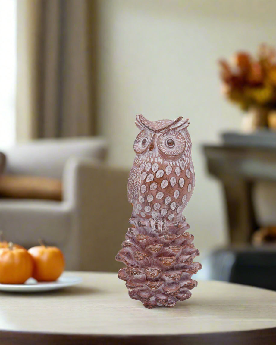 Rustic Owl and Pinecone Figurine