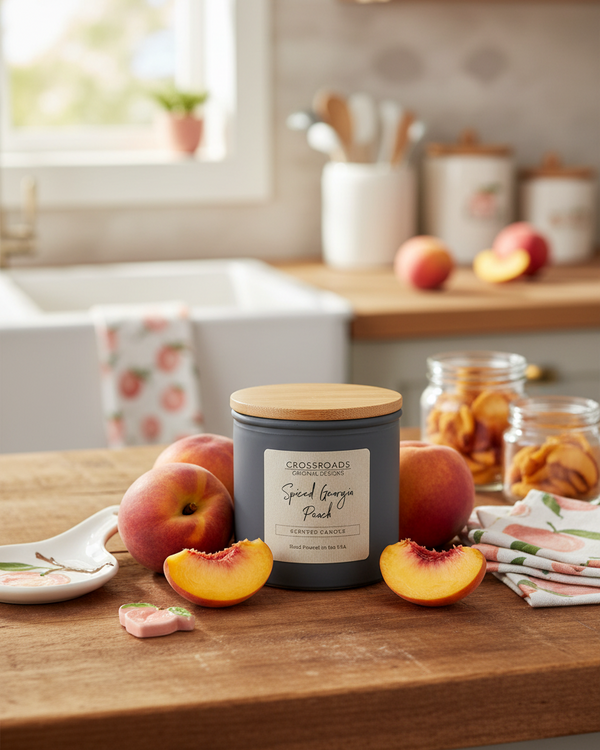 Crossroads Spiced Georgia Peach Coloured Glass Jar Candle 14oz