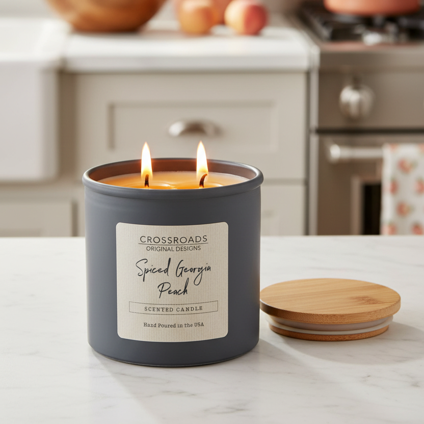 Crossroads Spiced Georgia Peach Coloured Glass Jar Candle 14oz