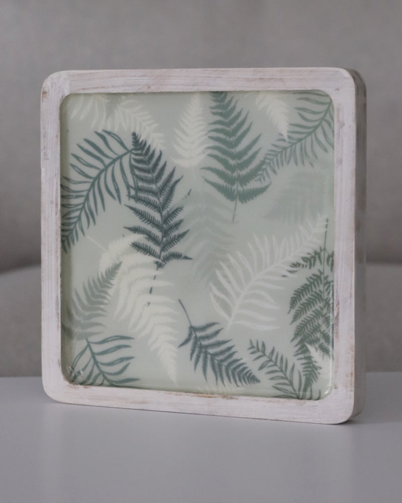 Sage Fern Enamel Wood Shallow Tray