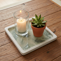 Sage Fern Enamel Wood Shallow Tray