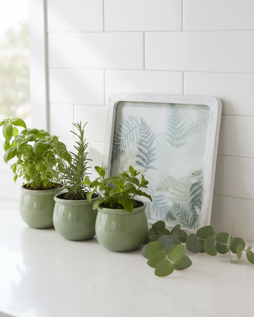 Sage Fern Enamel Wood Shallow Tray