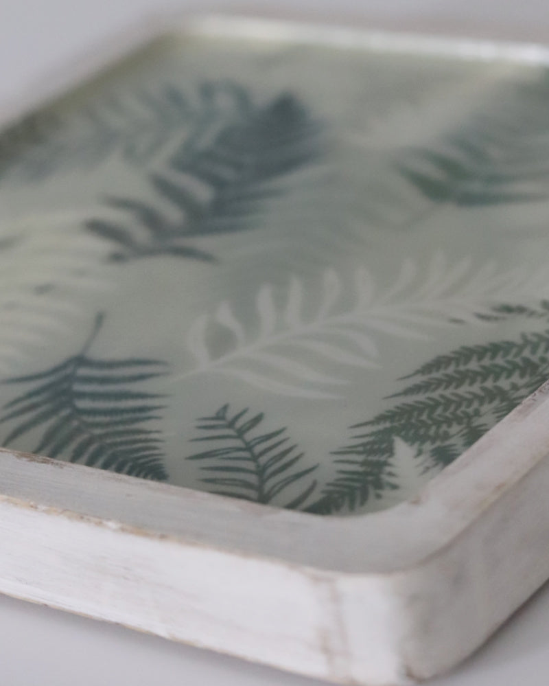 Sage Fern Enamel Wood Shallow Tray