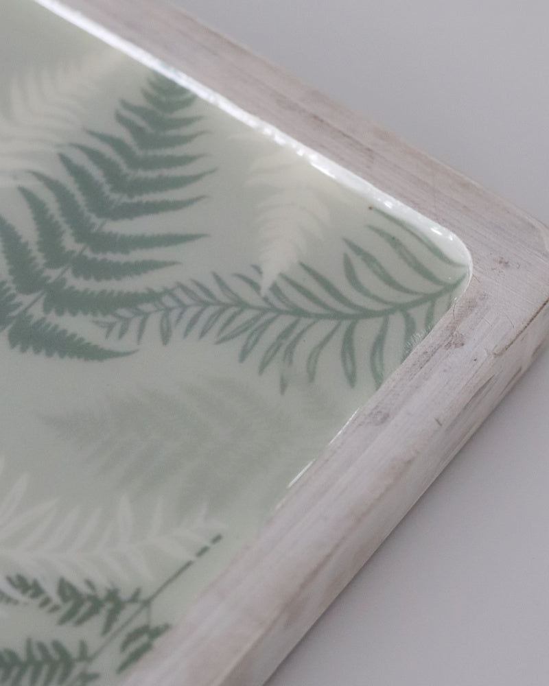 Sage Fern Enamel Wood Shallow Tray