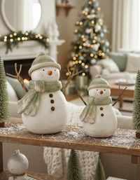Green Scarf Rustic Resin Snowman