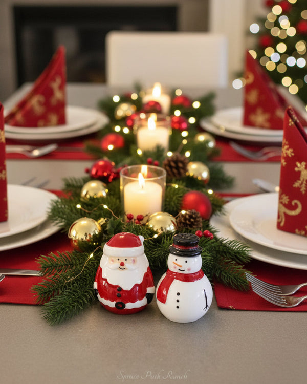 Jolly Santa and Snowman Salt and Pepper Set