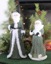 Santa with Green Coat and Bottle Brush Tree