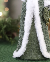 Santa with Green Coat and Bottle Brush Tree